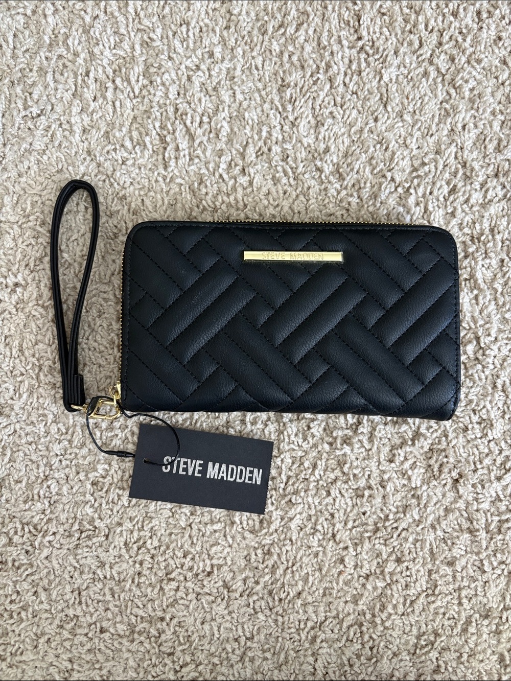 Steve Madden Black Quilted Zip-Around Wristlet - Never Used